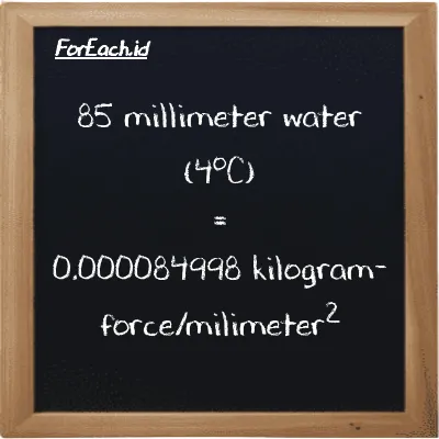 85 millimeter water (4<sup>o</sup>C) is equivalent to 0.000084998 kilogram-force/milimeter<sup>2</sup> (85 mmH2O is equivalent to 0.000084998 kgf/mm<sup>2</sup>)